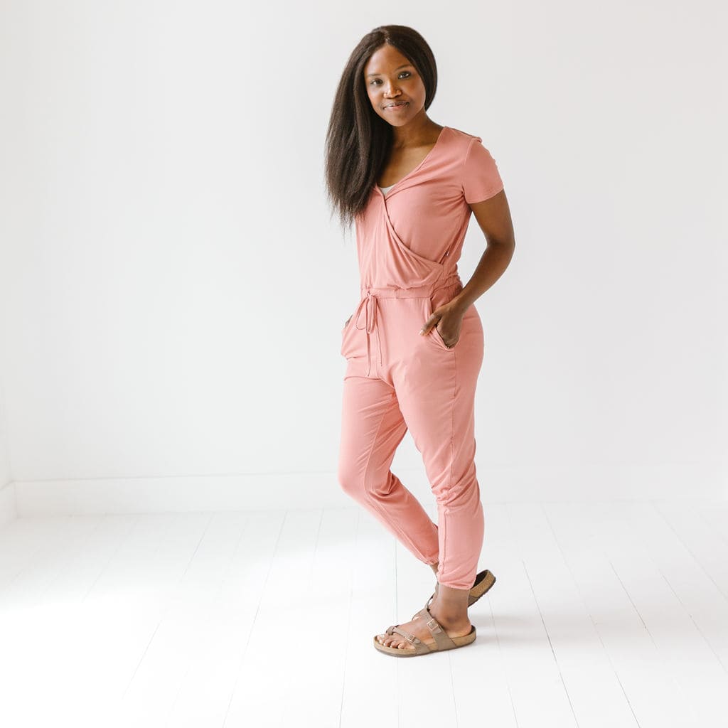 Ziggy Zip Romper, Dusty Rose Mini Stripe