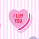 Pink heart with 'I LUV YOU' text on pink striped background