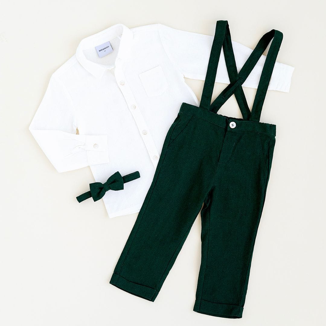 Emerald Suspender Pants, Shirt and Bow Tie Set