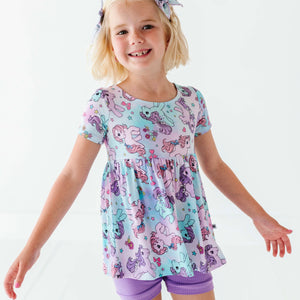 Baby Kids Bamboo Pajamas — My Little Pony™: Ombre Clouds Girls Short Sleeve Top & Shorts Set — Image 1