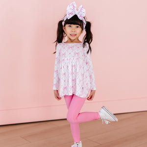 Baby Kids Bamboo Pajamas — Take A Bow Top & Tights — Image 1