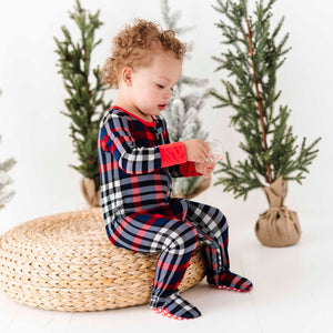 Baby Kids Bamboo Pajamas — Checkmate Footie — Image 1