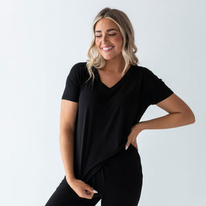 Baby Kids Bamboo Pajamas — Black Women's T-Shirt — Image 1