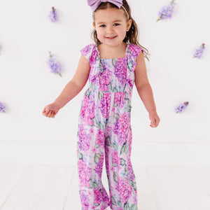Baby Kids Bamboo Pajamas — You Had Me at Hydrangea Cap Sleeve Wide Leg Jumpsuit — Image 1