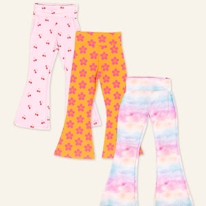 Baby Kids Bamboo Pajamas — Girls Foldover Flares Bundle — Image 1
