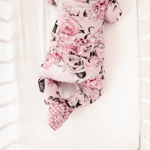 Baby Kids Bamboo Pajamas — Make Me Blush Ruffle Footie — Image 1