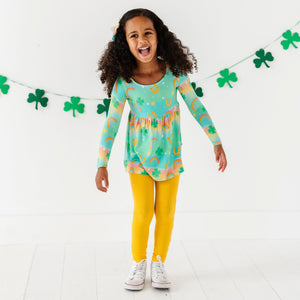 Baby Kids Bamboo Pajamas — Clover the Rainbow Top & Tights Set — Image 1