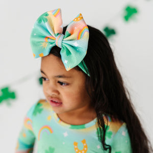 Baby Kids Bamboo Pajamas — Clover the Rainbow Biggie Bow — Image 1