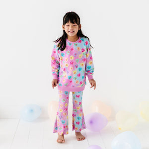 Baby Kids Bamboo Pajamas — Sweethearts® Pink Pastel Hearts Crew Neck & Bell Bottoms Set — Image 1