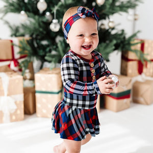 Baby Kids Bamboo Pajamas — Checkmate Ruffle Dress — Image 1