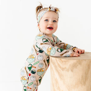 Baby Kids Bamboo Pajamas — On a Seafood Diet Footie — Image 1