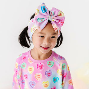 Baby Kids Bamboo Pajamas — Sweethearts® Pink Pastel Hearts Biggie Bow — Image 1