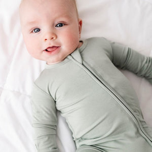 Baby Kids Bamboo Pajamas — Eucalyptus Footie — Image 1