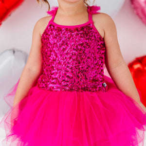 Baby Kids Bamboo Pajamas — Fuchsia Sequin Tulle Tutu Dress — Image 1