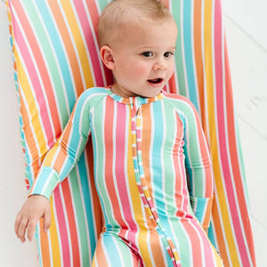 Baby Kids Bamboo Pajamas — Rainbow Reef Changing Pad Cover — Image 1