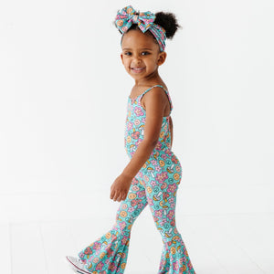 Baby Kids Bamboo Pajamas — Don't Worry Be Hippie Bell Bottom Jumpsuit — Image 1