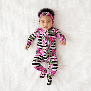 Baby Kids Bamboo Pajamas — Pink It Over Ruffle Footie — Image 1