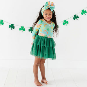 Baby Kids Bamboo Pajamas — Clover the Rainbow Tulle Dress — Image 1