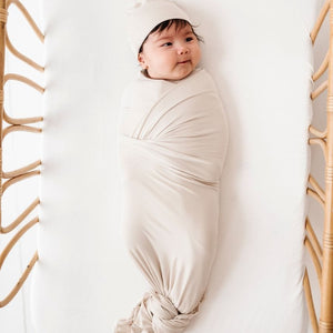 Baby Kids Bamboo Pajamas — Cream Puff Swaddle Beanie Set — Image 1