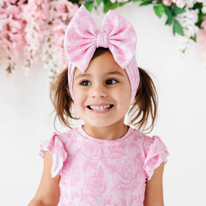 Baby Kids Bamboo Pajamas ā Whispering Roses Biggie Bow ā Image 1