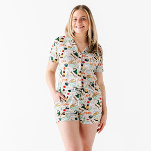 Baby Kids Bamboo Pajamas — On a Seafood Diet Women's Collar Shirt & Shorts Set — Image 1
