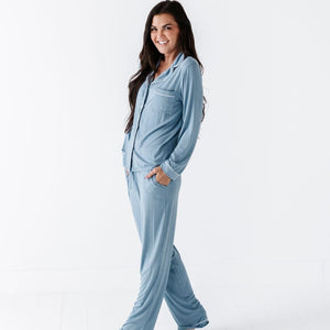 Baby Kids Bamboo Pajamas — Storm Women's Collar Shirt & Pants Set — Image 1