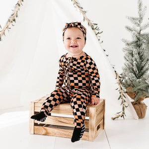 Baby Kids Bamboo Pajamas — Check Please Headwrap — Image 1