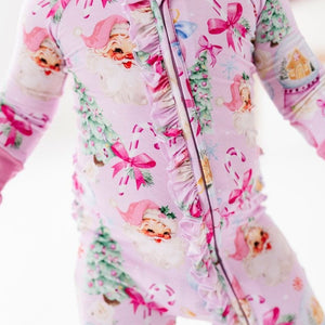 Baby Kids Bamboo Pajamas — Merry Little Pinkmas Convertible Ruffle Romper — Image 1