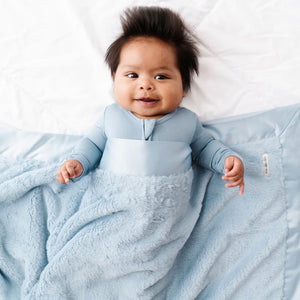 Baby Kids Bamboo Pajamas — Storm Minky Luxe Minky Blanket — Image 1