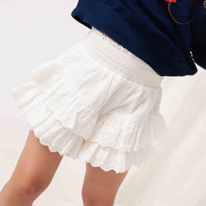 Baby Kids Bamboo Pajamas — White Eyelet Shorts — Image 1