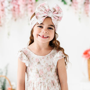 Baby Kids Bamboo Pajamas — Timeless Trellis Biggie Bow — Image 1