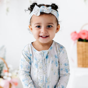 Baby Kids Bamboo Pajamas — Forget Me Not Headwrap — Image 1