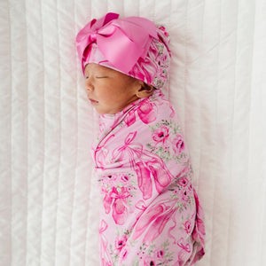 Baby Kids Bamboo Pajamas — Ballet Blooms Swaddle & Bow Beanie — Image 1