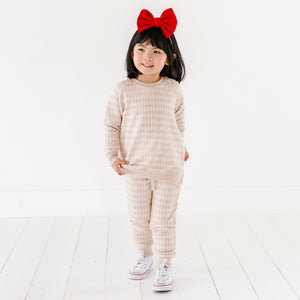 Baby Kids Bamboo Pajamas — Tan Argyle Jogger Set — Image 1