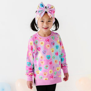 Baby Kids Bamboo Pajamas — Sweethearts® Pink Pastel Hearts Crew Neck Sweatshirt — Image 1