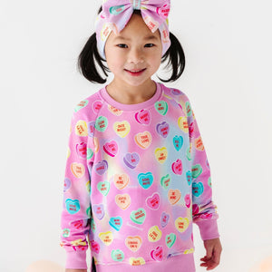 Baby Kids Bamboo Pajamas — Sweethearts® Pink Pastel Hearts Crew Neck Sweatshirt — Image 1