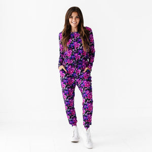 Baby Kids Bamboo Pajamas — Midnight Bloom Women's Romper — Image 1