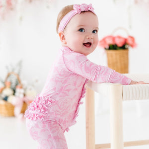 Baby Kids Bamboo Pajamas ā Whispering Roses Convertible Ruffle Romper ā Image 1