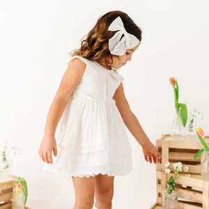 Baby Kids Bamboo Pajamas — White Tiered Woven Dress — Image 1