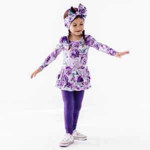 Baby Kids Bamboo Pajamas — You're Peony One For Me Girls Top & Tights Set — Image 1