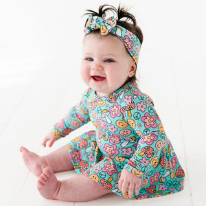 Baby Kids Bamboo Pajamas — Don't Worry Be Hippie Ruffle Dress — Image 1