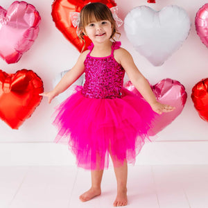 Baby Kids Bamboo Pajamas — Fuchsia Sequin Tulle Tutu Dress — Image 1