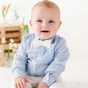 Baby Kids Bamboo Pajamas ā Blue Seersucker Button Down Shirt ā Image 1