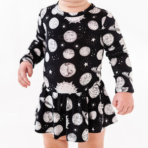 Baby Kids Bamboo Pajamas — Cosmic Chaos Ruffle Dress — Image 1