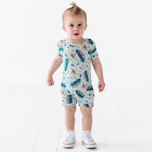Baby Kids Bamboo Pajamas — Catch Me If You Van Shortie Romper — Image 1