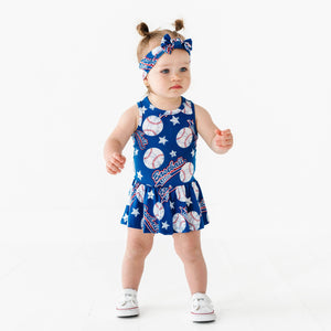 Baby Kids Bamboo Pajamas — Perfect Catch Racer Back Ruffle Dress — Image 1