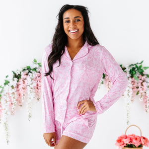 Baby Kids Bamboo Pajamas — Whispering Roses Women's Collar Shirt & Shorts Set — Image 1