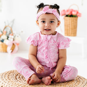Baby Kids Bamboo Pajamas — Whispering Roses Cap Sleeve Romper — Image 1