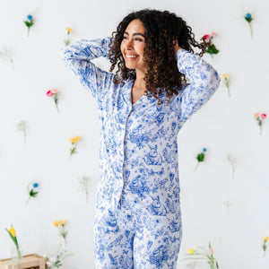 Baby Kids Bamboo Pajamas — Hoppy You're Hare Women's Collar Shirt & Pants Set — Image 1