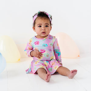 Baby Kids Bamboo Pajamas — Sweethearts® Pink Pastel Hearts Ruffle Dress — Image 1